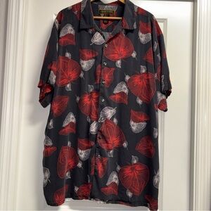 Men's George Foreman all silk 3x Casual Black and Red Leaf Print Shirt